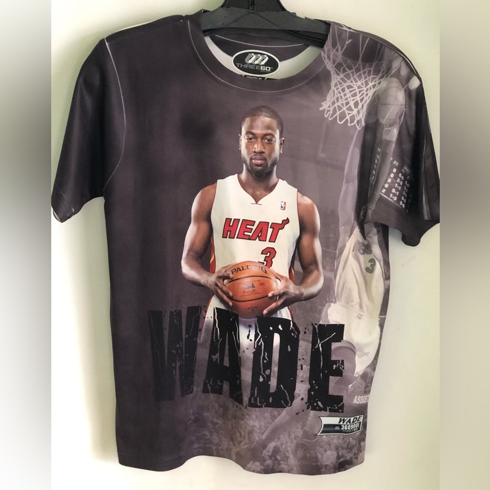 Dwyane Wade Heat 3, Youth M,  three 60 gear short sleeves shirt. Like new